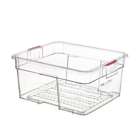 Araven PERFORATED LARGE FOOD BOX ABS GN 2/1, 18.5G CLEAR, 25 5/8" X 21" X 11 3/4" 74079